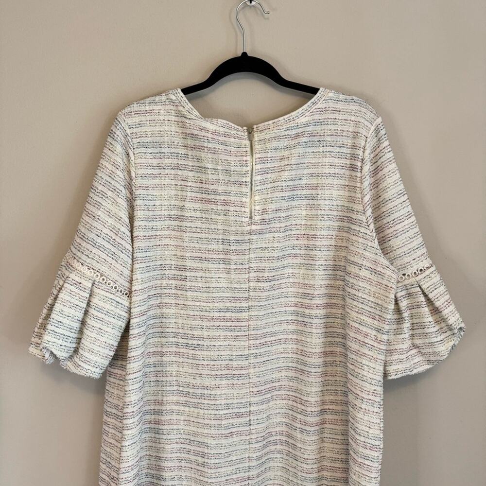 Loft Women's Cream Striped Bubble Sleeve Pocketed Shift Mini Dress Size 16/18 - Picture 8 of 9